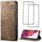Czhwsm Compatible con Cover Huawei P Smart Z (2019) Magnetica Portafoglio Custodia in Pelle, Flip Case Slot Supporto Stand Chiusura+2X Vetro Temperato-Cachi