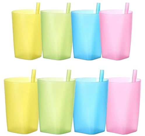 Genérico 8piezas Vaso con Pajita niños, Vasos de plastico,Vasos plastico Duro Reutilizable,Taza de Plástico con Pajita,Taza De Viaje con Botella De Agua De Plástico, Ideal para Uso Diario