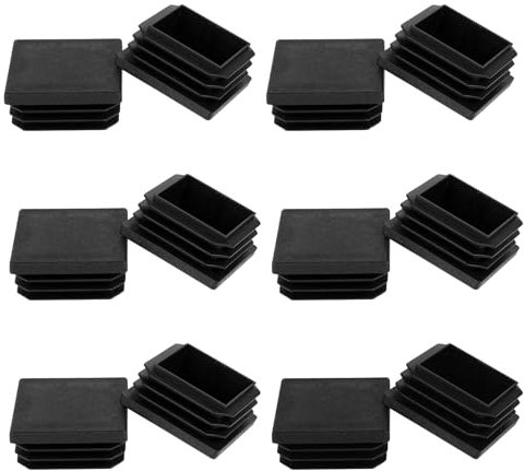 Yuanchu Lot de 12 Bouchons Carrés en Plastique Noir, Bouchons À Lamelles 40 X 40 Mm pour Tubes Carrés Bouchons De Tuyaux Cache-Pieds en Plastique Noir pour Chaises Tables Étagères