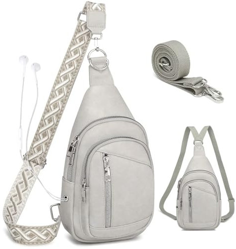 Kaiyaner Brusttasche Damen Umhängetasche Herren Crossbody Bag Gürteltasche 2 in 1 Rucksacktasche Klein mit Abnehmbare Schultergurte, Leders chultertasche für Reisen,Einkaufen,Outdoorsport Grau