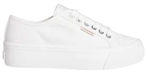 Calvin Klein Damen Vulcanized Sneaker Logo Tag mit Plateau, Weiß (Bright White), 37