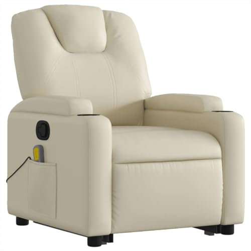 Tidyard Massagesessel, Aufstehsessel, Sessel Verstellbar, Liegefunktion, Sessel mit Aufstehhilfe, Fernsehsessel, TV Sessel, Ruhesessel, Creme Kunstleder