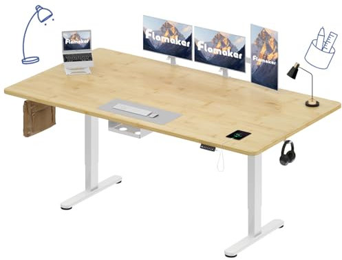 Flamaker Höhenverstellbarer Schreibtisch 180x80 cm,25MM Ganze Tischplatte mit Bürstenloser Motor,Stabiler Ergonomischer Steh Schreibtisch elektrisch höhenverstellbar mit Kabel Management Tray