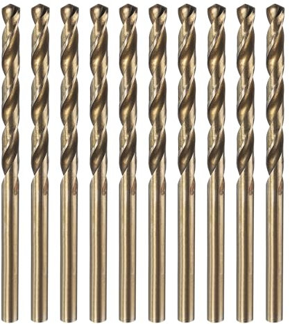 sourcing map 10pcs M35 Cobalt Twist Drill Bit 4mm(5/32) Dia High-Speed Steel Metric Drill Bit with Titanium Coating For Drilling Hard Metals, Stainless Steel, Alloy Steel, Cast Iron
