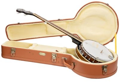 Crossrock Relief Series Banjo Case for 5-String Resonator | Carved Red Wood Finish, Ivory Plush Interior, Lock – Premium Wooden Hardshell -Redwood (CRW630BJRO)