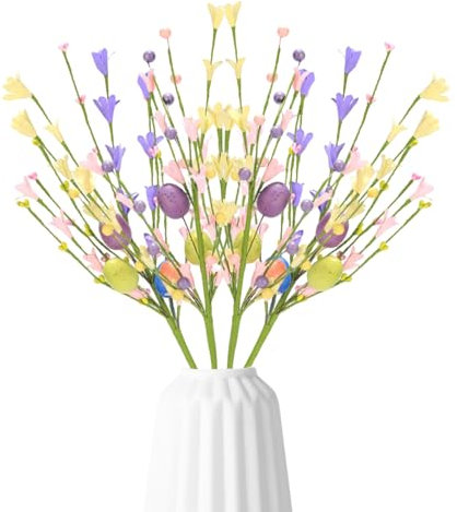 Lergas 4 Stück Osterdeko Zweige Künstlich, Osterstrauß Künstlich mit Ostereier, Frühlingsdeko Künstliche Blumenstrauß, DIY Ostereier Baumzweige für Blumenarrangement Ostern Deko, Frühling Deko (C)