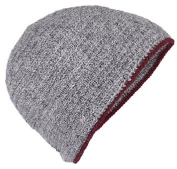 Ulfberth - Mittelalter Wollmütze – Wikinger Mütze – Gehäkelte Beanie aus Wolle - Mittelalter, Wikinger, LARP, Reenactment (Grau-Weinrot)