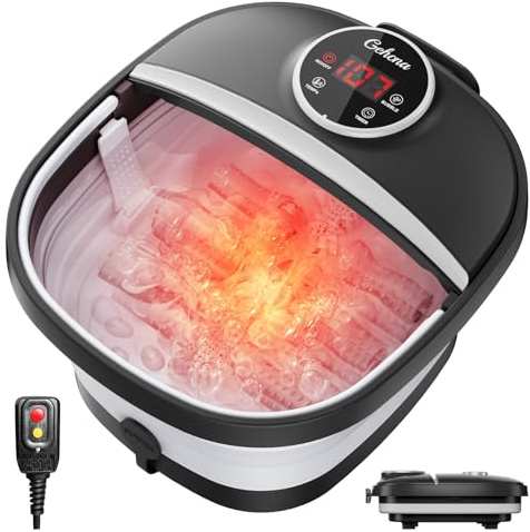 GEHONA Collapsible Foot Spa Bath with Heat,Foot Massager with Two Side Supports,Leakage Protector,Temperature Control,Bubbles,Red Light,Timer, Feet Spa Tub,Feet Soaker,Gifts (Black)