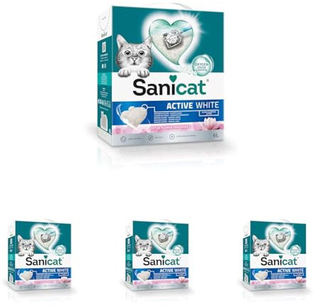 Sanicat Klumpstreu Active White mit Lotusblumenduft Hergestellt aus natürlichen Mineralien mit garantierter Geruchsbindung Absorbiert die Feuchtigkeit und erleichtert die Reinigung Packungsgröße 6l
