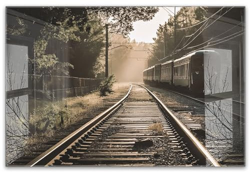 timalo Küchenbild aus Acrylglas modernes Wandbild Glasbild Deko Küche XXL Acryl-Bild wie Glas | 60x40cm Retro Landschaft Eisenbahn