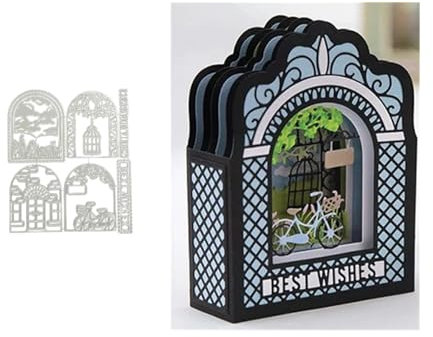 3D Fahrrad Haus Metall Stanzschablone, Stanzformen, Stanzbögen, Prägeschablonen, Cutting Die Set, Stanzschablonen für DIY Scrapbooking, Fotoalbum Dekorative