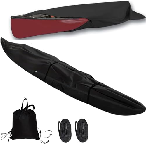 Kanu Abdeckung Kajak Abdeckung 5.5m-3.1m,Kajak Abdeckplane Kajak Persenning Wasserfest uv-beständige und Staubabweisend Bootsplane Kajak Kanu Abdeckplanekanu(Black,18ft)