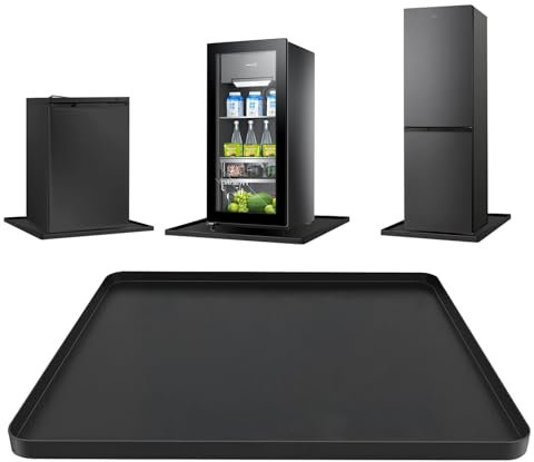 KüHlschrank Matten, 50x50x1.5cm Silikon KüHlschrankmatten Mit ErhöHtem Rand Leck-Proof Washer Drip Tablett Waschmaschinen Unterlage FüR Teppich Boden Schutz, Schwarz