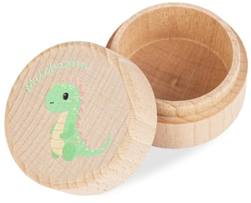 Aolso Caja Dientes de Leche, Caja de Dientes, Caja de Madera para Guardar Dientes de Leche, Caja de Dientes de Medera, Caja de Recuerdos Madera, Regalo para Niños Niñas, Dinosaurio