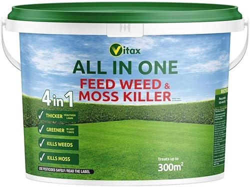 Vitax 4 in 1 Complete Feed, Weed & Moss Killer – All-in-One Lawn Care Solution – Treats up to 300m² – Kills Weeds, Eliminates Moss & Feeds Grass for a Thicker, Greener Lawn