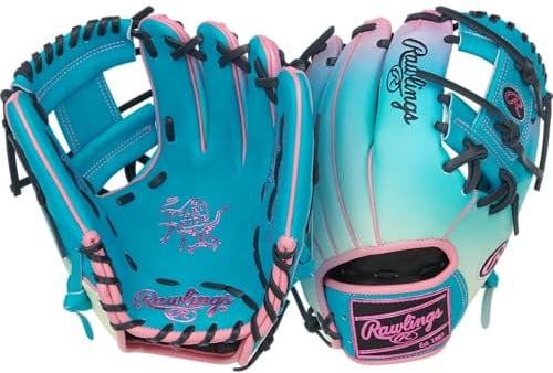 Rawlings | Heart of The Hide Baseball Glove | Funburst Series | Right Hand Throw | 11.5 | Infield | Pro I-Web | Teal/Pink/Black