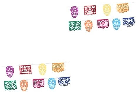 2 Sätze Mexikanisches Bunting Flaggenbanner für Tag der Toten Hängende Deko aus Filz für Partys Festivals und Feiern Hochwertige Partydekoration für Unvergessliche