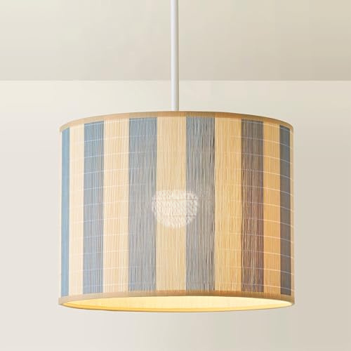 ValueLights | Lori Blue Stripe Bamboo Drum Ceiling Lamp Shade | Shades & Home Improvements Essential | 30cm Shade Width