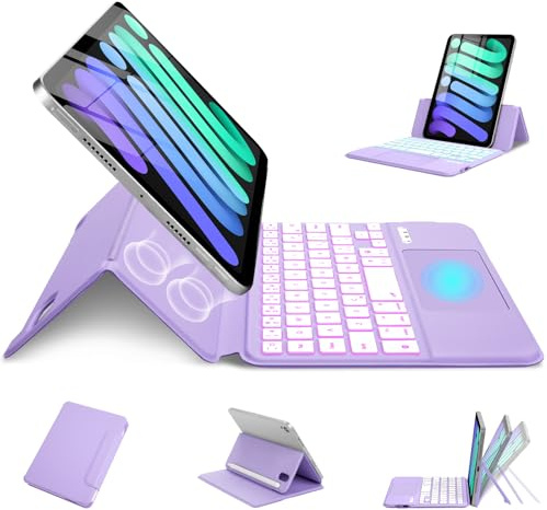MePadKey Étui avec clavier magique avec pavé tactile pour iPad Mini 7 (2024)/Mini 6 (2021) 8,3, fin et magnétique avec pavé tactile rétroéclairé de type C 7 couleurs pour iPad mini 7{^>e<^} (A17 Pro