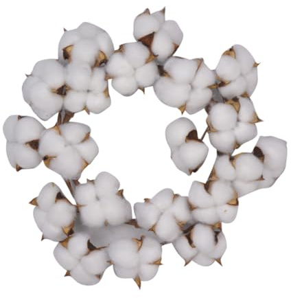 VICASKY Getrockneter Baumwollkranz 10 Zoll Cotton Branch Girlande Landhausstil Wand Türdekoration Hängender Kranz Für Zuhause Und Hochzeit