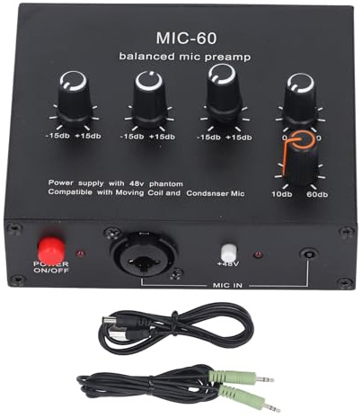 Jeffergarden Mikrofon Verstärker 3, 5mm 6, 5mm XLR-Schnitts Telle Mikrofon Vorverstärker 60db Gewinn 48V Leistung Dynamischer Kondensator Mic Verstärker