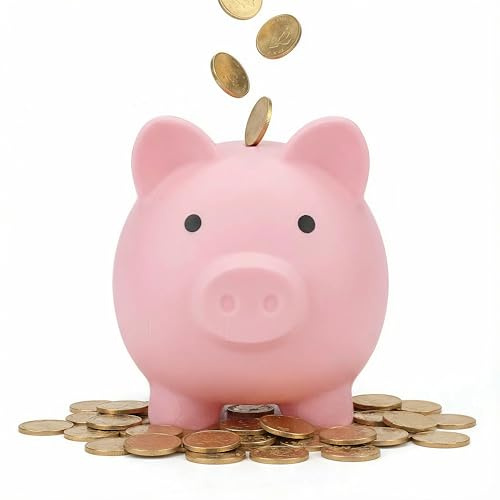 Pink Piggy Bank for Adults, Cute Money Box with Extra-Wide Coin Slot for UK Coins & Notes, Durable Plastic Piggy Bank to Learn Saving Habits,Gift for Christmas & Birthdays (13x10x11.5cm)