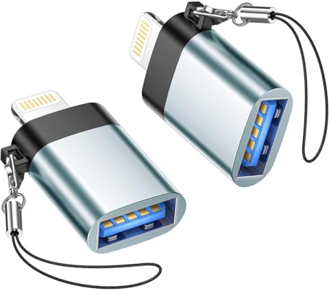 Adattatore Lightning a USB 2Pezzi, Adattatore Lightning USB 2.0 OTG per iPhone 14 13 12 11 Pro Max 8 7/iPad, Adattatore OTG per iPhone Supporto Disco USB, Mouse, Tastiera MIDI, Lettore di Schede, Hub