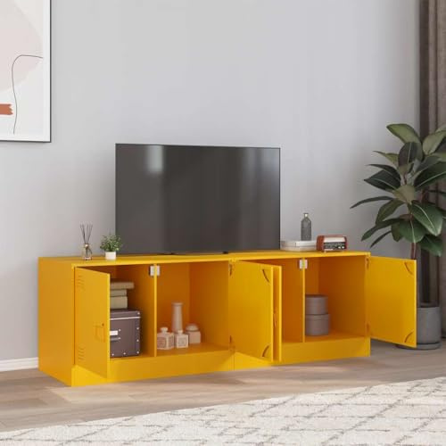 Frdhee Lot de 2 meubles TV en acier jaune moutarde 67 x 39 x 44 cm pour salon, bureau, chambre à coucher