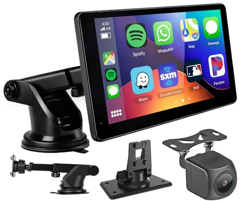 MDHAND Display auto wireless CarPlay & Android da 7 con doppio supporto – navigatore senza fili con telecamera di retromarcia, trasmettitore FM e touch screen per tutti i veicoli