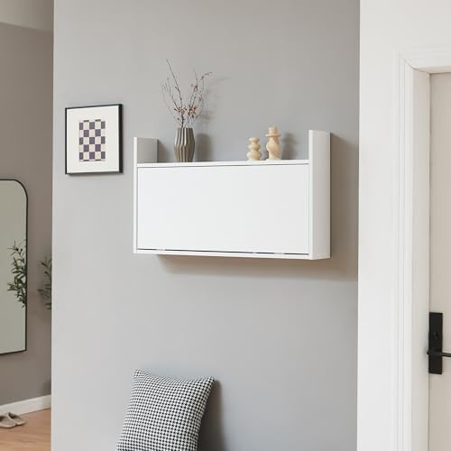[en.casa] Escritorio Mural Plegable Rautalampi con 2 Compartimentos y Estante Mesa Plegable de Pared para Espacios Pequeños de Trabajo Estudio 83 x 48 x 15 cm - Blanco