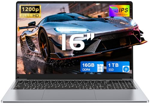 FUNYET 2026 PC Portatile 16'' Celeron N150 Core 3.6GHz Laptop 16 GB RAM 1 TB SSD Win 11 Pro 6000mAh Battery Notebook FHD 1920×1200 USB 3.0 BT 5.0 WIFI 5 HDMI Tastiera Retroilluminata-Grigio