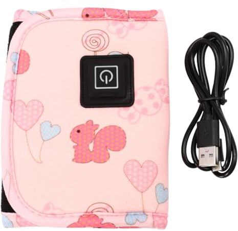 IWOWHERO Chauffe-biberon USB Portable pour Bébé Housse Isolante, 3 Vitesses Réglables, Compatible Voyage et Maison, Maintien Température Lait, Couleur Rose Motif Couleur Aléatoire