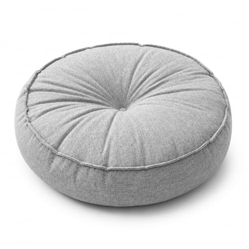 Bodenkissen rund Ø45 cm, Sitzkissen für Zuhause & Outdoor, Pouf, 10 cm dick | Sitzkissen Boden Für Balkon, Terrasse, Garten & Wohnzimmer, weiche Polsterung(Hellgrau)