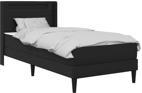 vidaXL Bettgestell mit Matratze Schwarz 90 x 190 cm Kunstleder, Stylisches Schlafzimmer-Upgrade, rechteckiger Kunstleder-Bettenrahmen, gemütlicher Kopfteil, LED-Ambiente und Schlaflösung