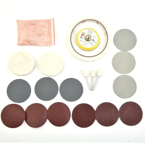 Uhren Glas Polierset 20-teilig mit Ceroxid-Pulver 20g Filzscheiben 50mm Schleifpapier Abdeckband zur Kratzerentfernung und Politur von Mineralglas Werkzeug für Uhrmacher Reparatur