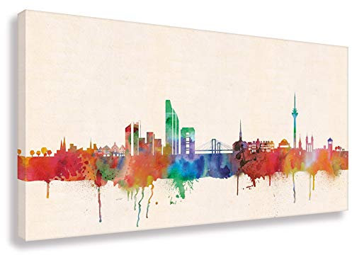 Kunstbruder - Düsseldorf Bilder Skyline - Farbe 60x120cm - Stadt NRW Kunstdruck 2cm (div. Varianten/Größen)- Leinwandbild Wandbilder Wanddekoration Leinwanddruck/fertig zum aufhängen