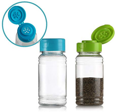 Set di 2 grandi saliera e pepiera in plastica con coperchio, dispenser per spezie, contenitore per condimenti con coperchio shaker, 250 ml 2 Pack