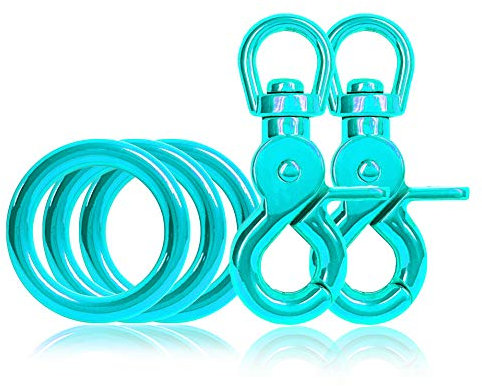 3 x O-Ring aus Stahl und 2 x Scheren-Karabiner Haken mit Dreh-Gelenk/Dreh-Kopf im Set, DIY Hunde-Leine/Hunde-Halsband, nichtrostend, Ideal mit Paracord 550, Farbe: Türkis