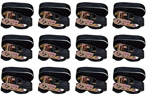 Amazon Basics 1 x 15ft Ratchet Tie Down Straps for Cargo, 500 lbs Load Cap, 1500 lbs Break Strength, Black, 12-Pack