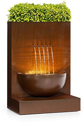 blumfeldt Windflower Fuente para jardín - 11 W de Potencia, Incluye Cuenco para Plantas, para Dentro y Fuera, Caudal: 750 l/h, Iluminación LED, Metal galvanizado, Marrón