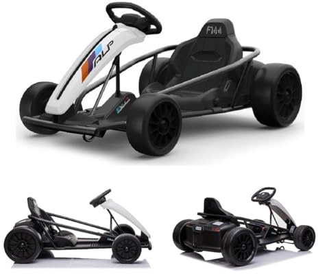 ES-TOYS Kinder Elektroauto e-Gokart mit 24V und Driftfunktion + 2X 12V9AH Akku und 2 Motoren (Weiss)