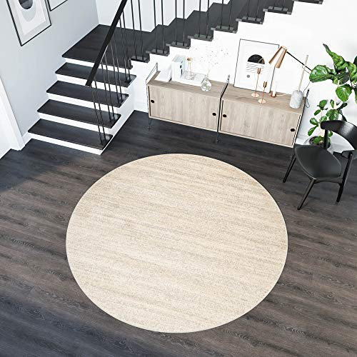 TAPISO Sari Teppich Rund Creme Modern Meliert Verwischt Design Wohnzimmer Schlafzimmer ÖKOTEX 150 x 150 cm