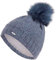 Faera weiche Wintermütze Mütze Damen warm gefüttert Kunstfell Bommel-Mütze Fleecefutter Winter Strickmütze Beanie Mädchen 65, Farbe:Hellblau