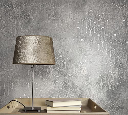 marburg Tapete Hellgrau Betonoptik HAILEY für Wohnzimmer, Schlafzimmer oder Küche Made in Germany 10,05m x 0,53m Premium Vliestapete 82242