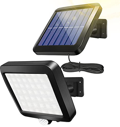 Shuniu Applique murale solaire d'extérieur avec détecteur de mouvement 56 LED ultra lumineuses étanchéité IP65 lumière solaire séparable cordon de 5 m pour terrasse garage allée porche et clôture