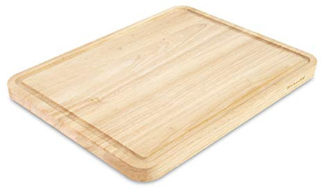 KitchenAid Classic Rubberwood Cutting Board with Perimeter Trench, Reversible Chopping Board, 11-inch x 14-Inch, Natural