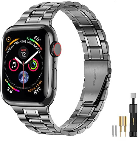 Suplink Correa compatible con Apple Watch de 38 mm, 40 mm, 42 mm, 44 mm, correa de repuesto delgada para iWatch Series 654321SE mujeres y hombres (gris espacial, 3840 mm)