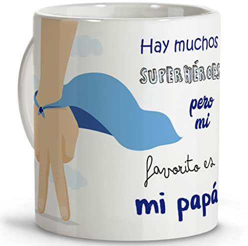 LolaPix Taza Súper Papá. Día del Padre. Tazas Desayuno Originales. Cerámica 330 ml. Regalos con Frases. Súper Padre