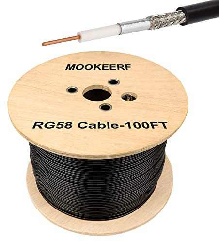 MOOKEERF RG58 - Cavo coassiale 30,5 m, a bassa perdita RG58, 50 ohm, cavo coassiale per WiFi/Router Signal Booster Amplificatore di prolunga