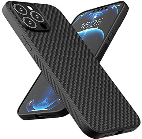 Mixroom - Cover Custodia Case per iPhone 13 PRO Fibra di Carbonio Anti Scivolo e Anti Caduta Colore Nero